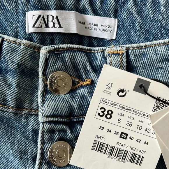 Zara button fly High-Waisted Wide Leg cropped Jeans size 6 - Picture 7 of 8